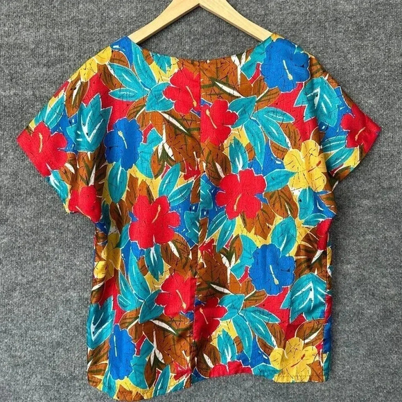 Vintage Tropical Top Womens Medium Floral Colorful Hawaii Casual Festival Shirt - Picture 2 of 13